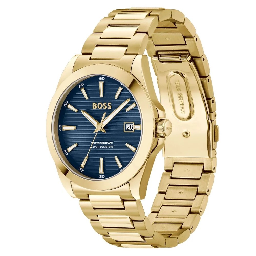 Boss Luxurious Gold Watch with Blue Dial.